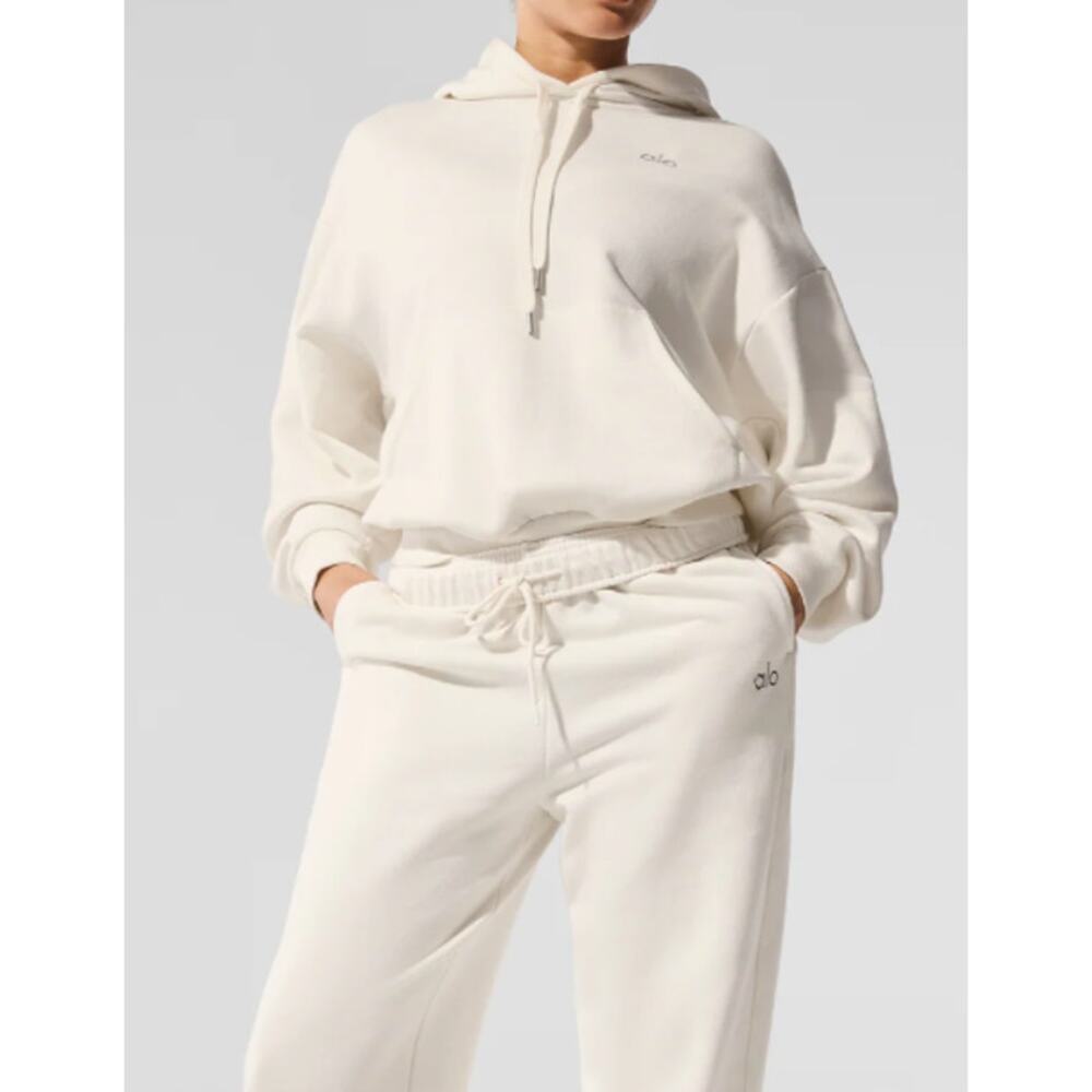 Alo Yoga Accolade Hoodie & Sweatpant Set Bone Ivory Drawstring Size Medium